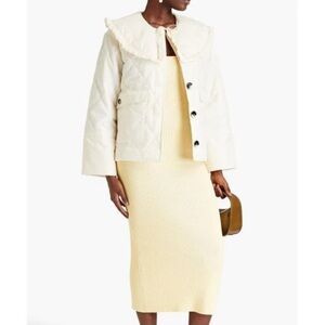 GANNI Women's Natural Ruffled Quilted Shell Jacket